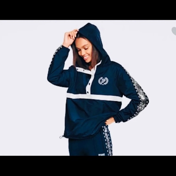 Victoria Secret Pink Bling Anorak Hoodie Jacket Sequence Windbreaker Coat New M - Picture 6 of 14